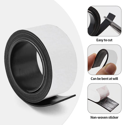 10/15/20/25/30/40/50x1.5mm  Self Adhesive Magnetic Tape Rubber Magnet Tape Strong Flexible Magnet Strip [MAG]