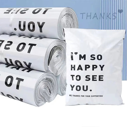 INPLUSTOP 50Pcs White Color Thicken Express Bag THANKS Printing Waterproof Clothing Parcel Packaging Bags Envelope Courier Pouch [OFF]