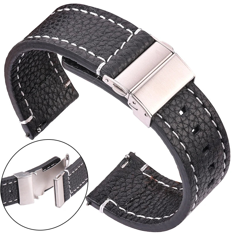 Soft Genuine Leather Smart Watch Band 18 20 22 24mm Women Men Cowhide Strap Brown Black Quick Release Watchband Bracelet [SWH]