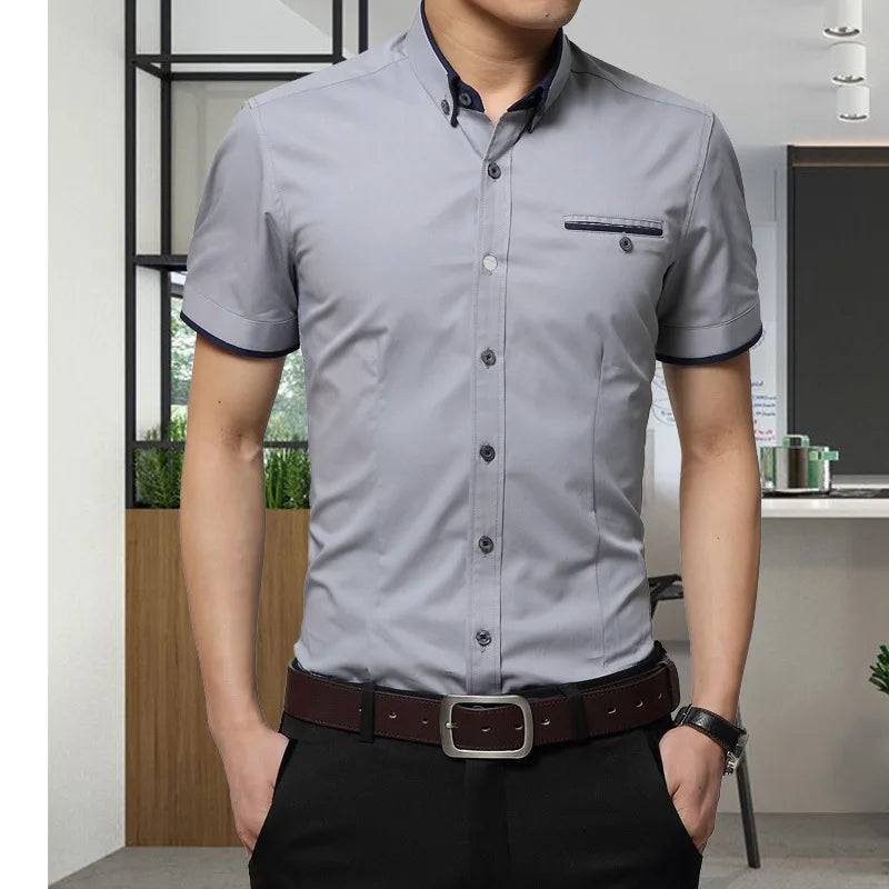 Men's Summer Business Shirt Short Sleeves Turn-down Collar Tuxedo Shirt Shirt Men Shirts Big Size 5XL [MEN]