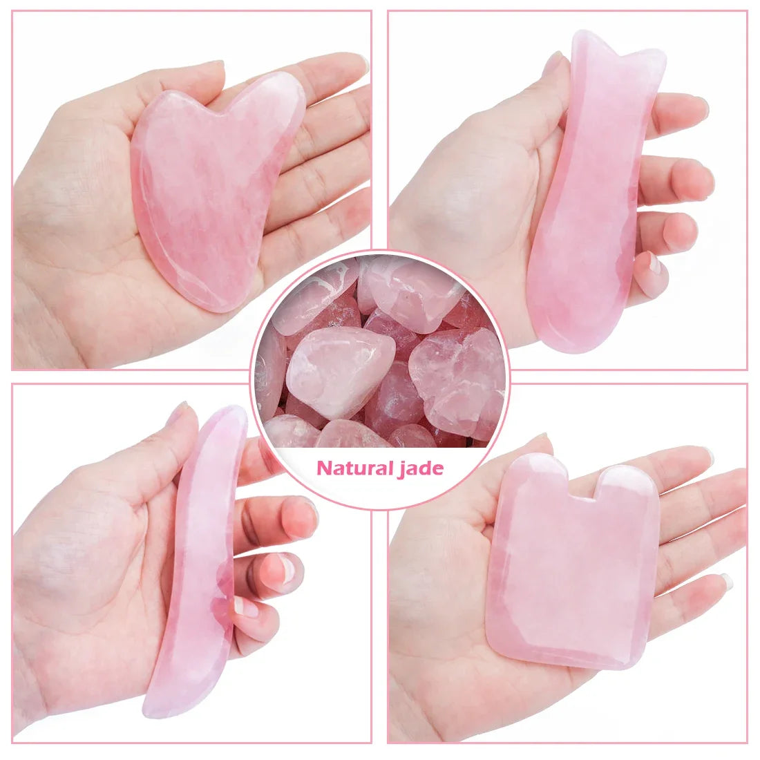 Rose Quartz Face Massager Gua Sha Scraper Natural Jade Stone Skin Care Massager for Body Facial Neck Back Beauty Health Eye SPA [SKC]