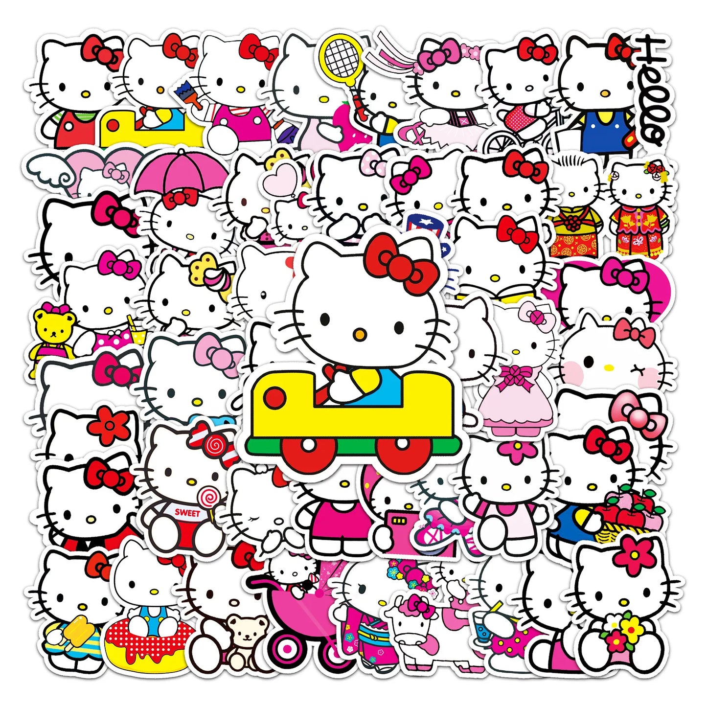 50pcs Hello Kitty Stickers Cute Sticker Pack Trolley Case Guitar Skateboard Stickers Waterproof Phone Case kawaii Anime Stickers [PHC]