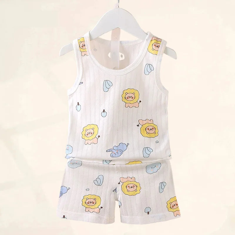 Mother Kids Clothes Baby Cotton Print  Children's Clothing T-shirt Vest Tops Shorts Sets Boys Girls Cute Breathable Summer [TSH]