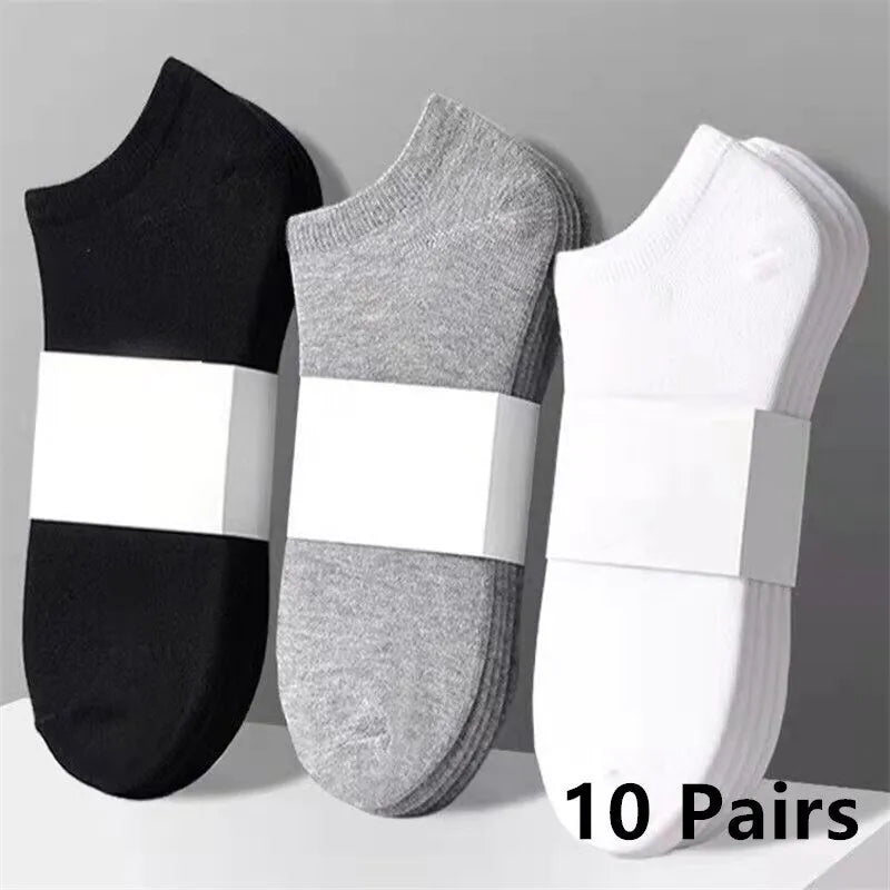 10 Pairs Men's Polyester Boat Socks New Style Black White Grey Business Men Stockings Soft Breathable Summer for Male [SOX]