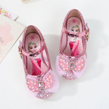 Disney Girls' Princess  Sandals Shoes Children's Shoes Elsa Children's Shoes Girls Fashion Baby Pink Blue High Heel Shoes Size [SHO]