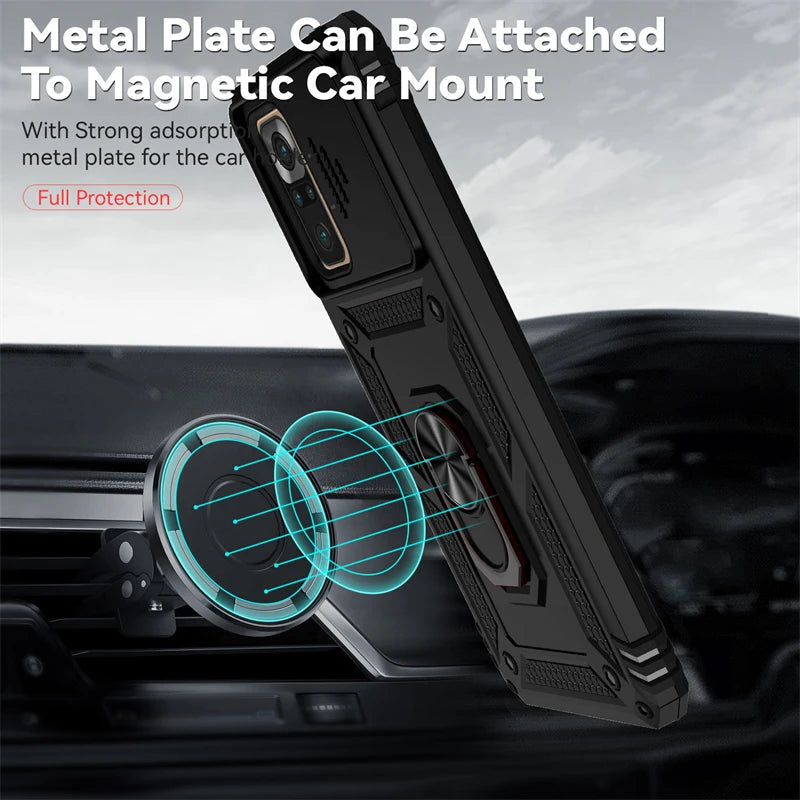 For Xiaomi Redmi Note 10 10S Case Car Holder Ring Phone Case For Redmi Note 10 Pro Max Note10 S Slide Camera Armor Back Cover [CAR]