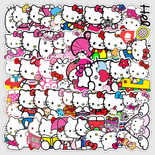 50pcs Hello Kitty Stickers Cute Sticker Pack Trolley Case Guitar Skateboard Stickers Waterproof Phone Case kawaii Anime Stickers [PHC]