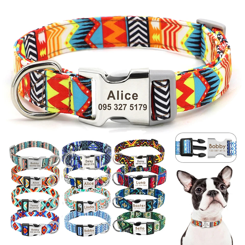 Adjustable Nylon Dog Collar Personalized Dogs Cat ID Collars With Engraved Name Buckle Anti-lost for Small Medium Large Dogs [PET]