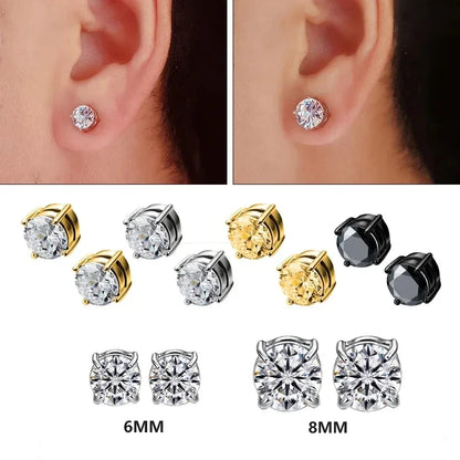 1Pairs Crystal Strong Magnetic Ear Stud Clip Earrings for Men and Women Punk Round Zircon Magnet Earrings Non Piercing Jewelry [MAG]