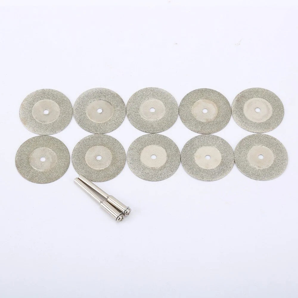 10pcs 30mm Diamond Cutting Discs Cut Off Mini  Saw Blade with 2pcs Connecting 3mm Shank for Dremel Drill Fit Rotary Tool [TPT]