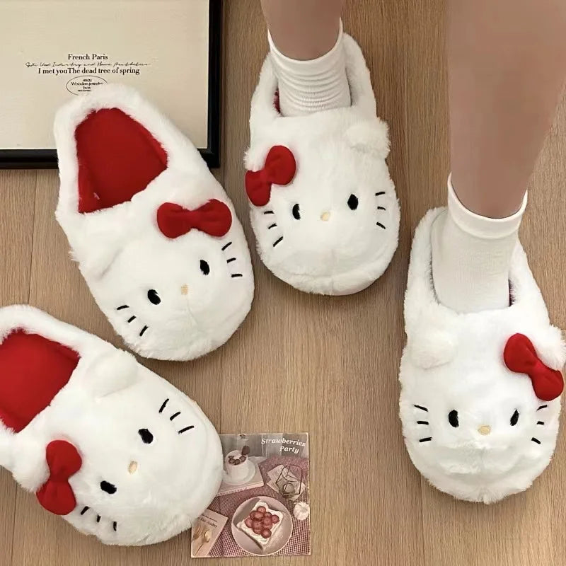 Sanrio Plush Slippers Hello Kittys Kawaii Cute Student Autumn Winter Bedroom Soft Padded Plush Bedroom Aldult Shoes Girls Xmas [SHO]
