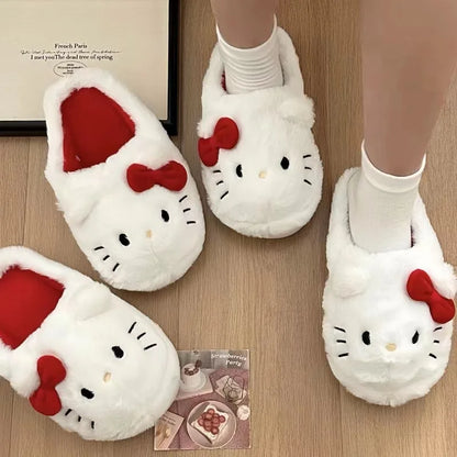 Sanrio Plush Slippers Hello Kittys Kawaii Cute Student Autumn Winter Bedroom Soft Padded Plush Bedroom Aldult Shoes Girls Xmas [SHO]