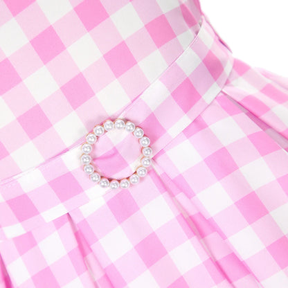 Girls Movie Princess Dress Cosplay Costume Pink Plaid Beach Barbi Outfit Birthday Halloween Party Kids Dress [COS]