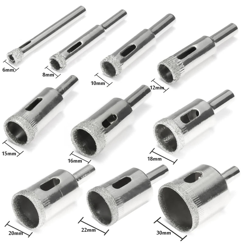 10/15pcs Set Tile drill bit Set Diamond Coated  Tile Marble Glass Ceramic Hole Saw Drilling Bits Power Tools Accessories [TPT]