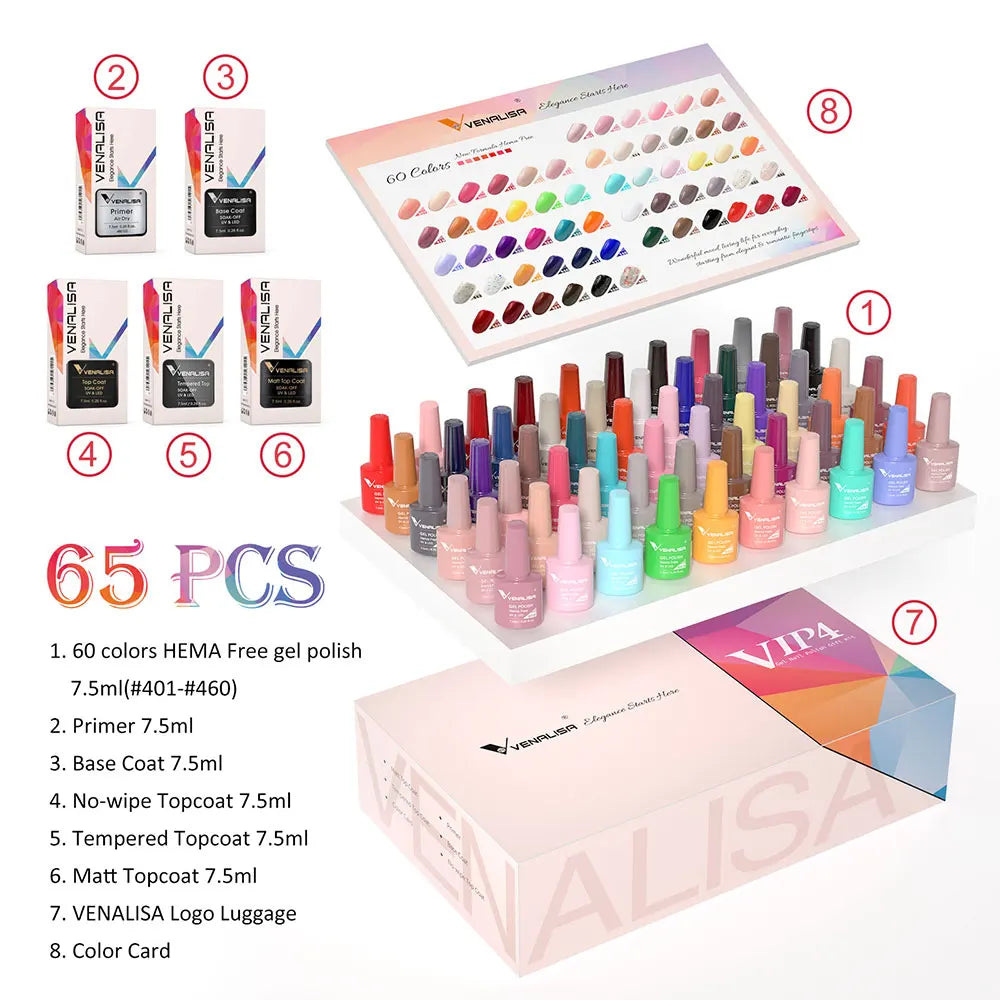 New Fashion Color Venalisa Gel Polish Kit VIP4 HEMA FREE Enamel Vernish For Nail Art Design Whole Set Nail Gel Learner Kit [BEU]