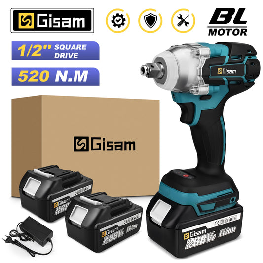 Gisam 520N.M Brushless Electric Impact Wrench Cordless Electric Wrench 1/2 inch for Makita 18V Battery Screwdriver Power Tools [TOL]