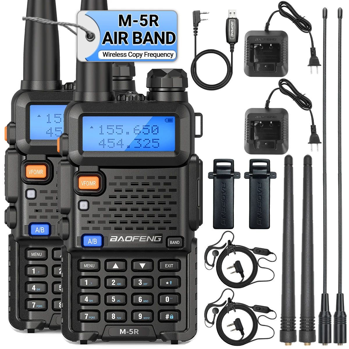 1/2 Baofeng M-5R Air Band Walkie Talkie Full Band Wireless Copy Frequency Long Range VHF UHF UV-5R K5 Portable Ham Two Way Radio [TEL]