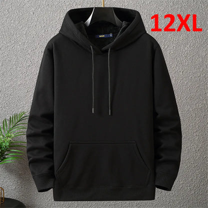 Solid Color Hoodies Men 12XL 10XL Plus Size Hoodies Autumn Winter Thick Fleece Hoodie Male Big Size 12XL Hooded Pullover Black [MEN]