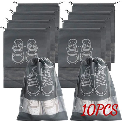 10pcs Shoes Storage Organizer Bags Non-woven Travel Portable Closet Bag Waterproof Pocket Clothing Tranparent Hanging Bag [SHO]