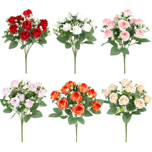 Rose Bouquet Artificial Flowers Peony Wedding Home Decoration Fake Flower Living Room Table Vase Christmas Home Decor Accessories [FLW]