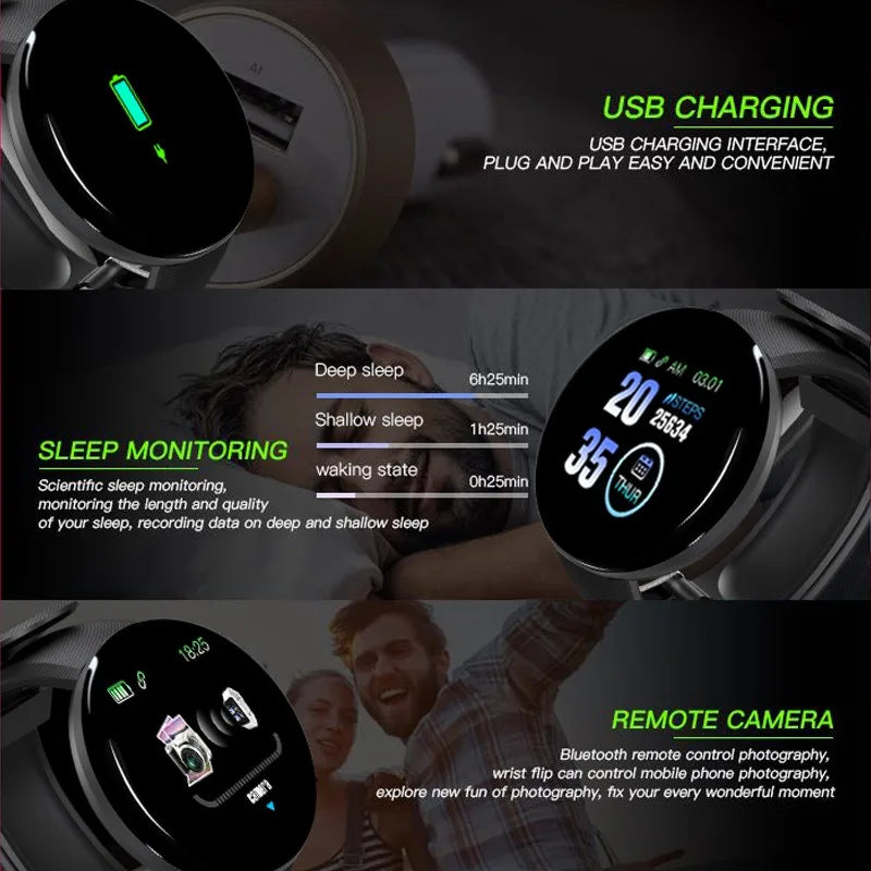 D18 Smart Watch Men Women Smartwatch Blood Pressure Waterproof Digital Watches Sports Fitness Tracker Watch for apple watch band [SWH]