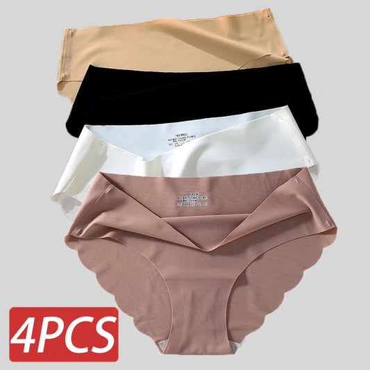 4PCS/Set Seamless Silk Briefs Sexy Panties For Women Mid Waist Comfortable Girl Silk Panty Female Underpants Woman Lingerie M-XL [UND]