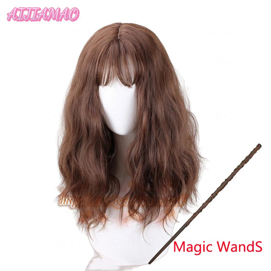 Hermione Jean Granger Cosplay Wig Brown Curly Heat Resistant Synthetic Hair Cosplay Costume Wigs + Wig Cap [COS]