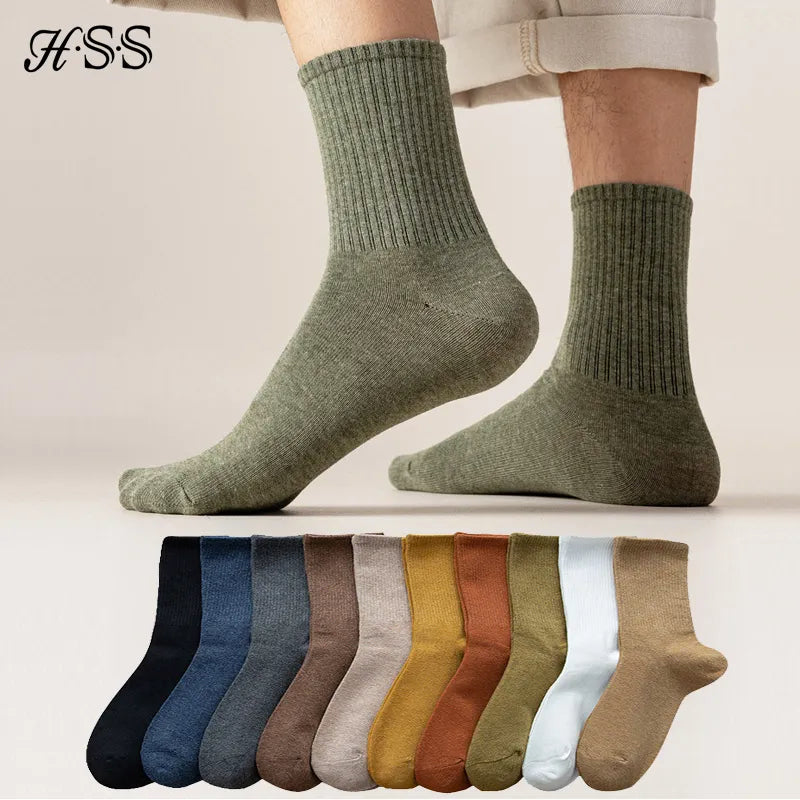 HSS 95% Combed Cotton Socks Men Business Dress Long Socks Soft Breathable Spring Summer Colorful Sock For Man 5Pairs/Lot [SOX]