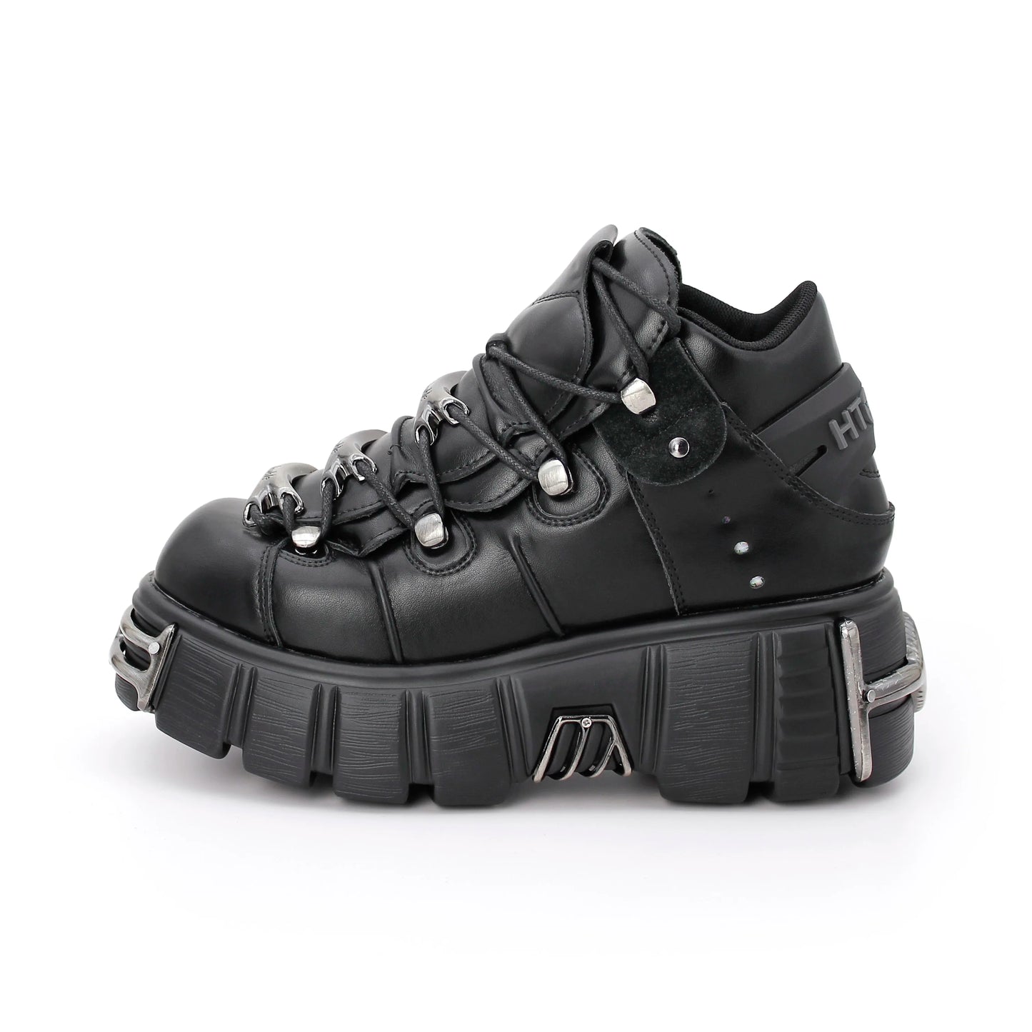 2023 NEW Punk Style Women Shoes Lace-up heel height 6CM Platform Shoes Woman Gothic Ankle Rock Boots Metal Decor Woman Sneakers [SHO]