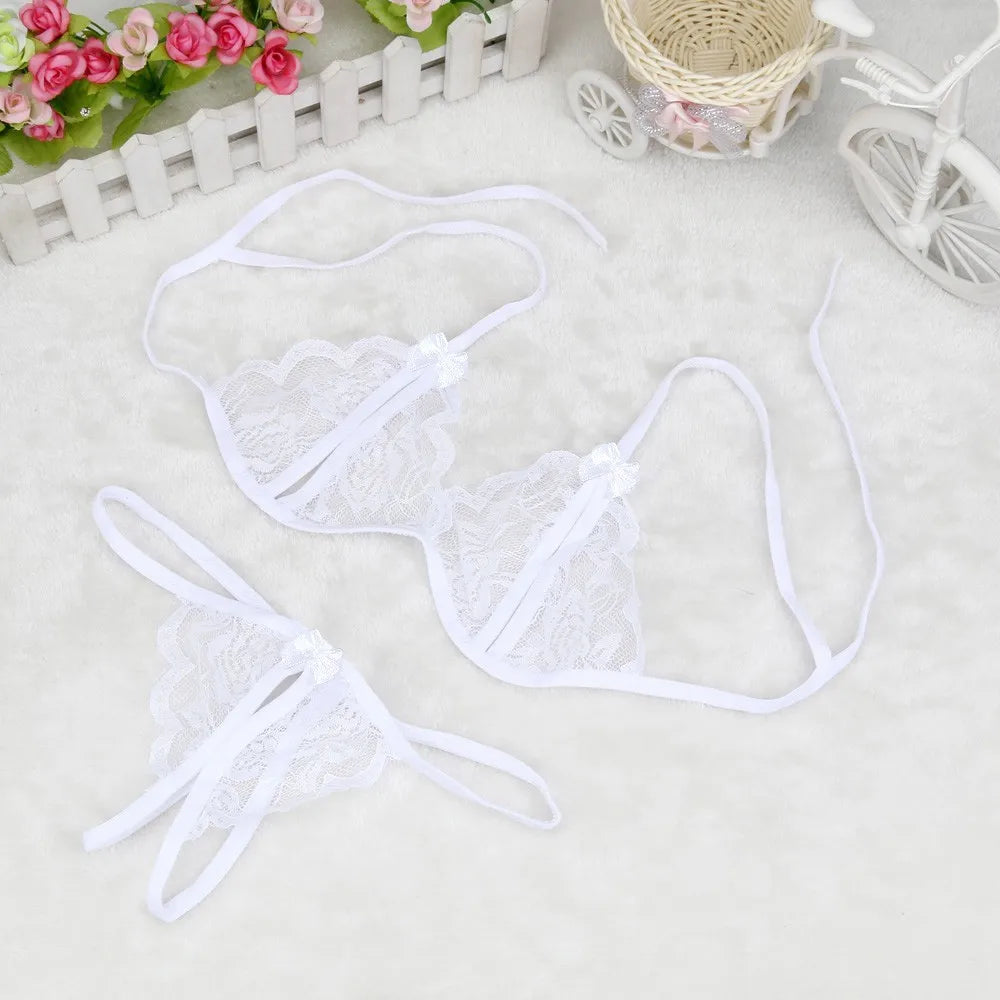 Lace Hollow Out Underwear Bra Set Sexy Lingerie Sex Sleepwear G-string Bra Suit Femme Lingerie Set Pajamas Erotic Clothing  [BRA]