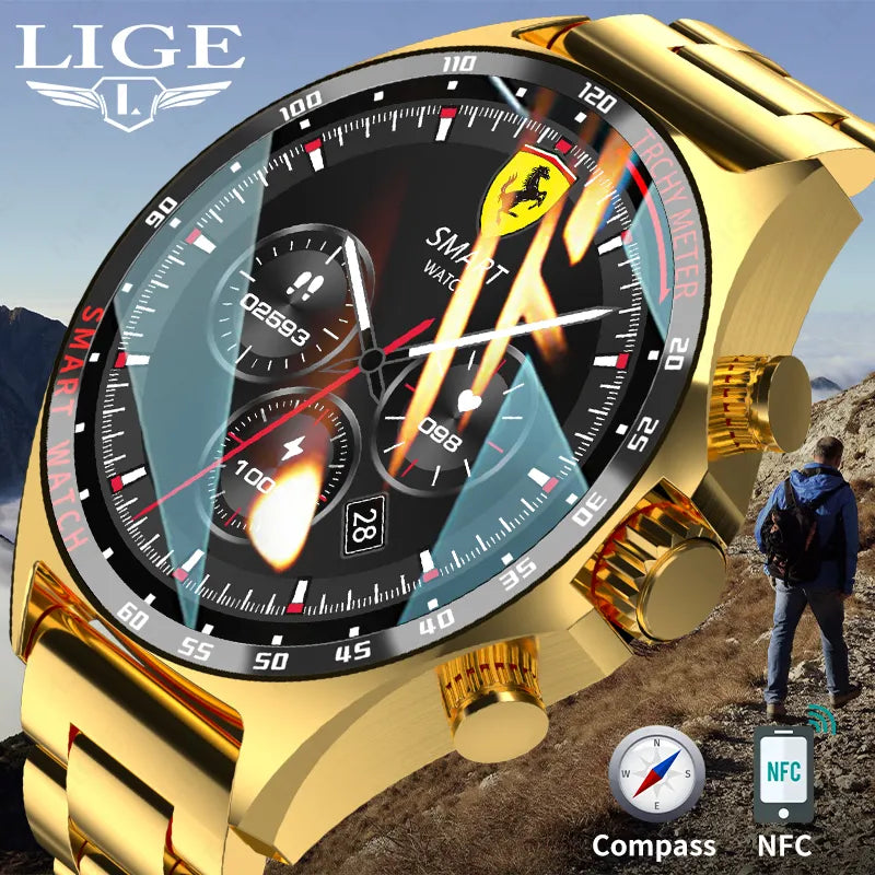 LIGE New Smart Watch 400mAh Outdoor Compass Positioning Men's Watch NFC Access Control IP68 Waterproof Fitness Health Smartwatch [MTR]