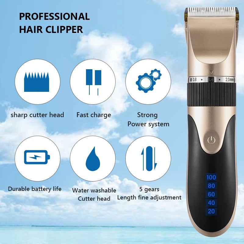 Professional Hair Trimmer Digital USB Rechargeable Hair Clipper for Men Haircut Ceramic Blade Razor Hair Cutter Barber Machine [HAI]