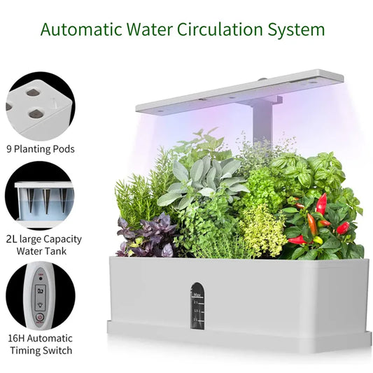 Garden Hydroponics Growing System Indoor Herb Garden Kit Automatic Timing LED Grow Lights Smart Water Pump for Home Flower Pots [GAR]