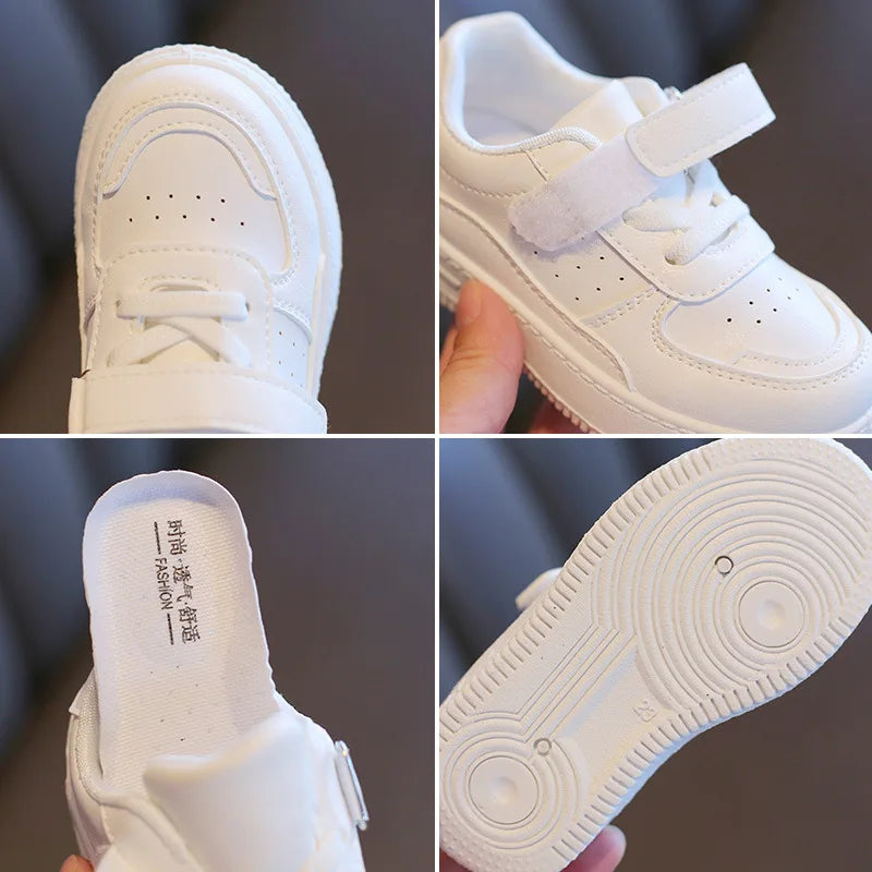Tenis Sneakers Kids Spring/Autumn New Boys Girls Sports Shoes Casual Board Shoes Leather Soft Soled Children Small White Shoes [SHO]
