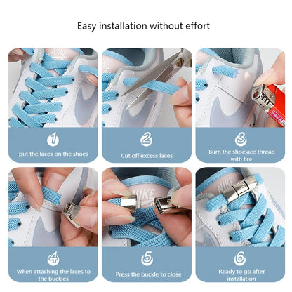 1Pair No Tie Shoe laces Press Lock Shoelaces without ties Elastic Laces Sneaker Kids Adult 8MM Widened Flat Shoelace for Shoes [SHO]