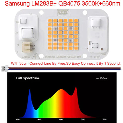 YXO Hydroponice AC 220V 20w 30w 50w Dob Cob LED Grow Light Chip Full Spectrum 380nm-780nm For Indoor Plant Seedling Grow Flower [GAR]