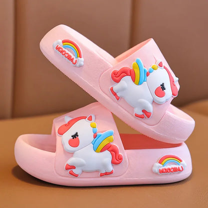 Summer Kids Home Shoes Flip Flops Baby Girls Slippers for Children Cartoon Unicorn Bathroom Antislip Thick Sole Slides 2-8 Years [SHO]