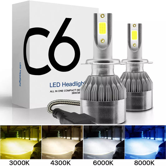 2x H7 LED H11 H4 Hi/Lo H1 H3 H8 HB1 HB3 HB4 HB5 HIR2 H13 H27 9005 9006 Car Headlight Bulbs 3000K 6000K 8000K COB C6 car lights [CAR]