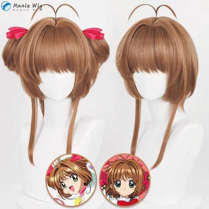 Sakura Kinomoto Cosplay Wig Anime  Cosplay Costume Heat Resistant Synthetic Hair Halloween Wigs + Wig Cap [COS]