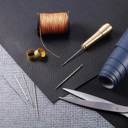 Leather Sewing Kit DIY Leather Sewing Awl Needle with Copper Handle Set Leather Canvas Tent Shoes Repairing Tool Nylon Thread [SHO]