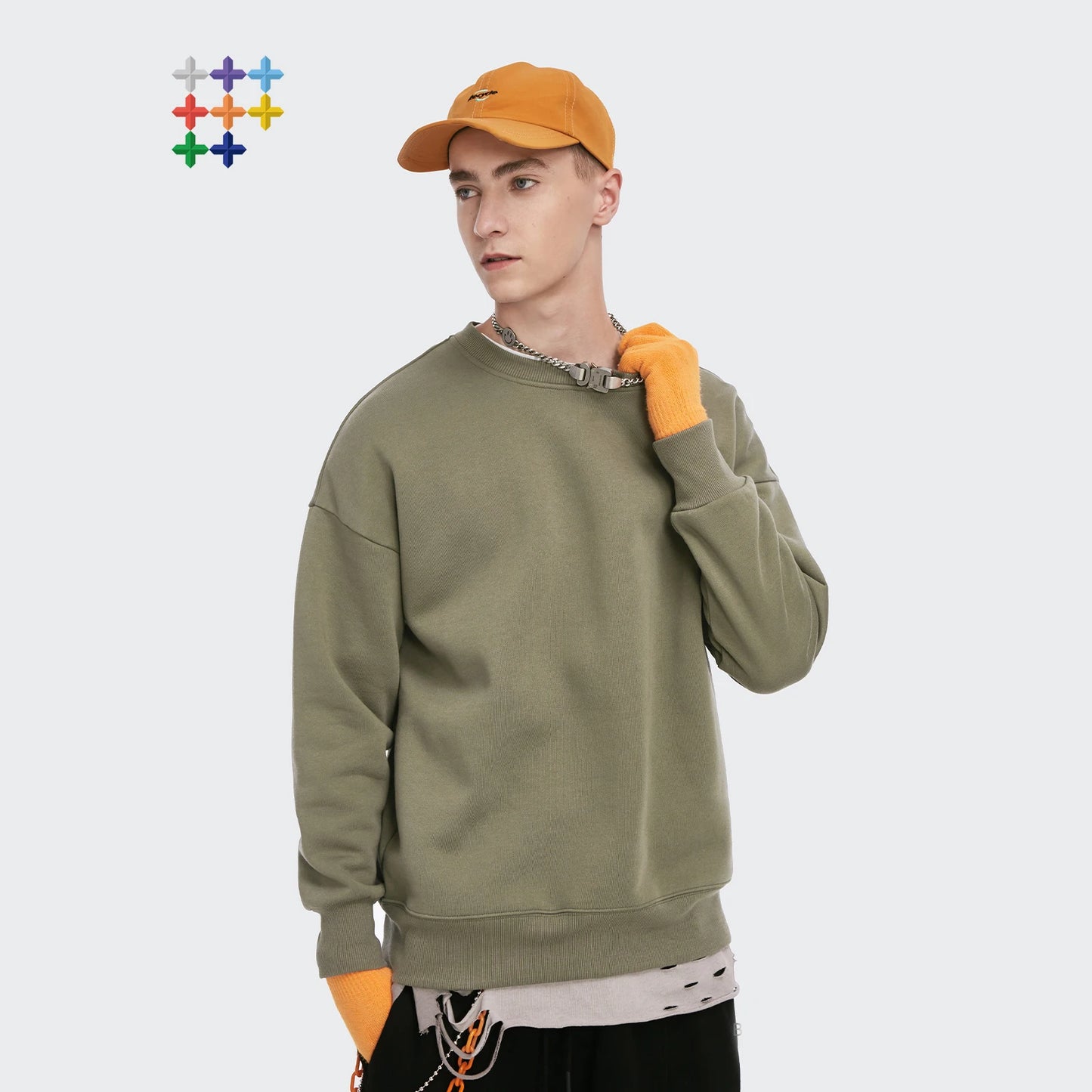 INFLATION Mens Plain Sweatshirts Couple Loose Velvet Fleece Warm Crewneck Pullovers [MEN]