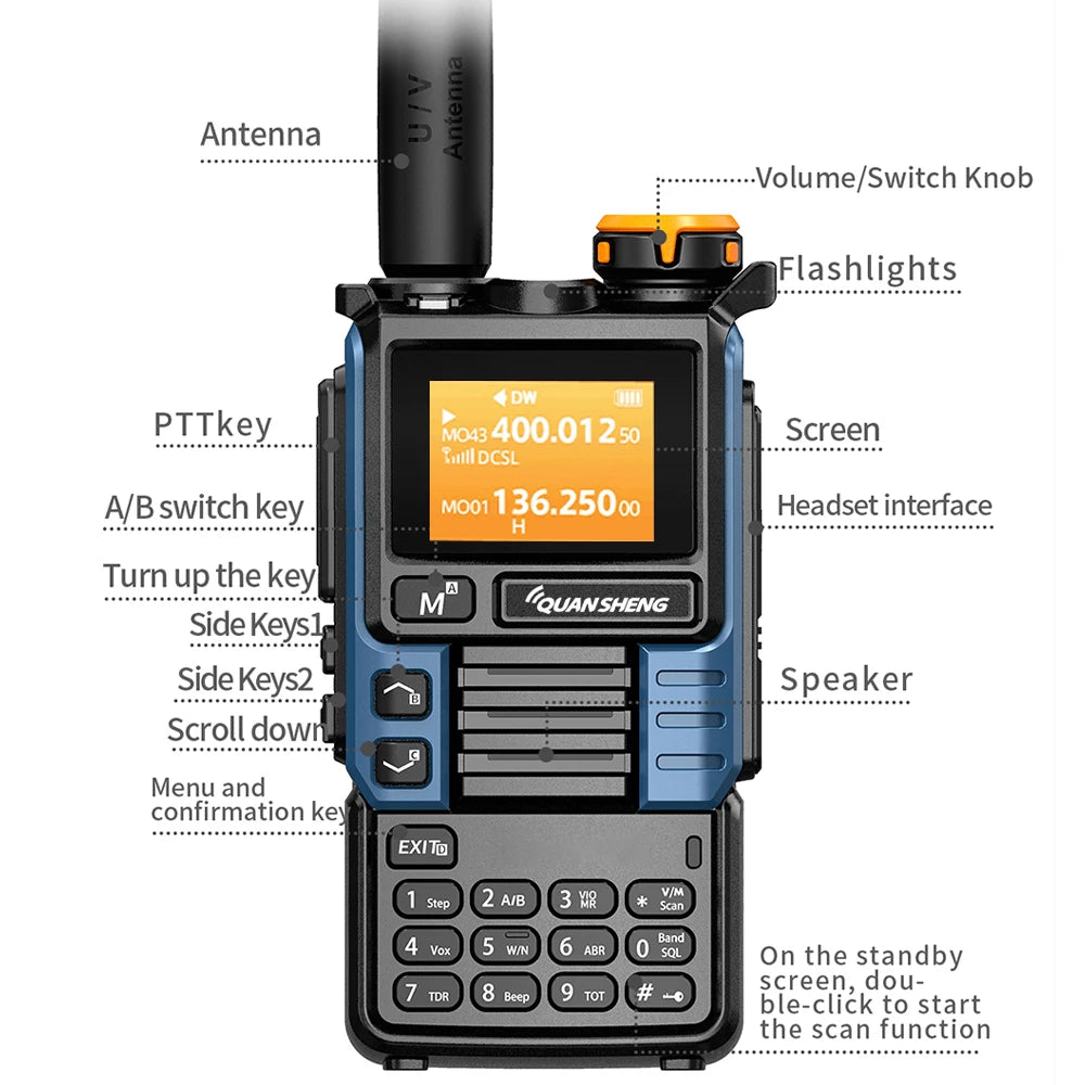 Quansheng UV-K6 Walkie Talkie 5W Air Band Radio Tyep C Charge UHF VHF DTMF FM Scrambler NOAA Wireless Frequency Two Way CB Radio [TEL]