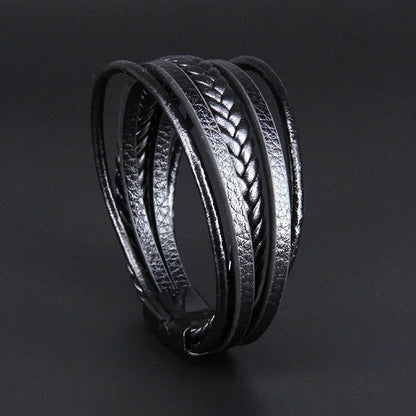 Delysia King Trendy Leather Braided Bracelet Alloy Magnetic Clasp Bracelets for Men [MAG]