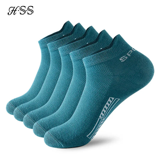 HSS 5Pairs Organic Cotton Men Socks Ankle Breathable Mesh Sports Sock Casual Athletic Summer Thin Short Sokken Plus Size EU 40-46 [SOX]