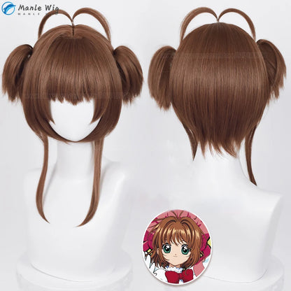 Sakura Kinomoto Cosplay Wig Anime  Cosplay Costume Heat Resistant Synthetic Hair Halloween Wigs + Wig Cap [COS]