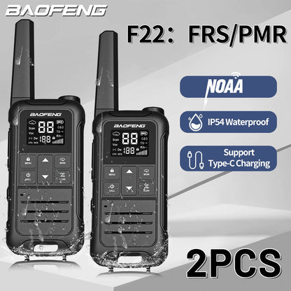 2PCS Baofeng F22 PMR FRS Mini Walkie Talkie Waterproof Type-C Licence-free NOAA Portable Two Way Ham Radio for Hunting [TEL]