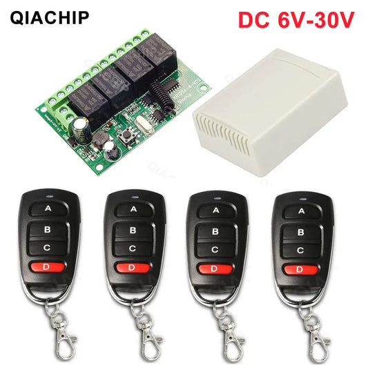 QIACHIP 433.92Mhz DC 6V 12V 24V 10A 4CH Relay Module Receiver EV1527 Wireless Remote Control Switch 433Mhz for DC Motor DIY [HAP]