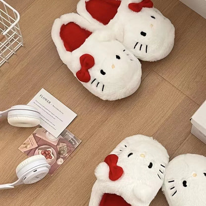Sanrio Plush Slippers Hello Kittys Kawaii Cute Student Autumn Winter Bedroom Soft Padded Plush Bedroom Aldult Shoes Girls Xmas [SHO]