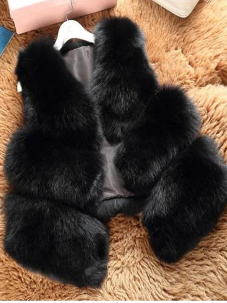 ZADORIN 3XL Autumn Winter Thick Warm Faux Fox Fur Vest Women High-Quality Fashion V-Neck Short Fur Coat Female Fur Waistcoat [WOM]