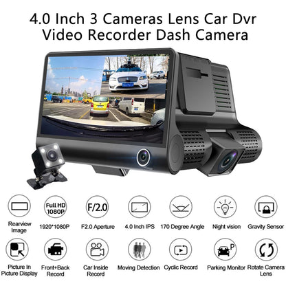 Car DVR 3 Cameras  4.0 Inches Dash Cam Car Video Recorder Auto Registrator Dvrs Dash Cam with 3 Ways Cameras [CAR]